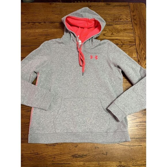 Under armour Other - Under Armor Hoodie Women Medium Gray Pink Logo Hooded Sweatshirt Ladies/Teen U3